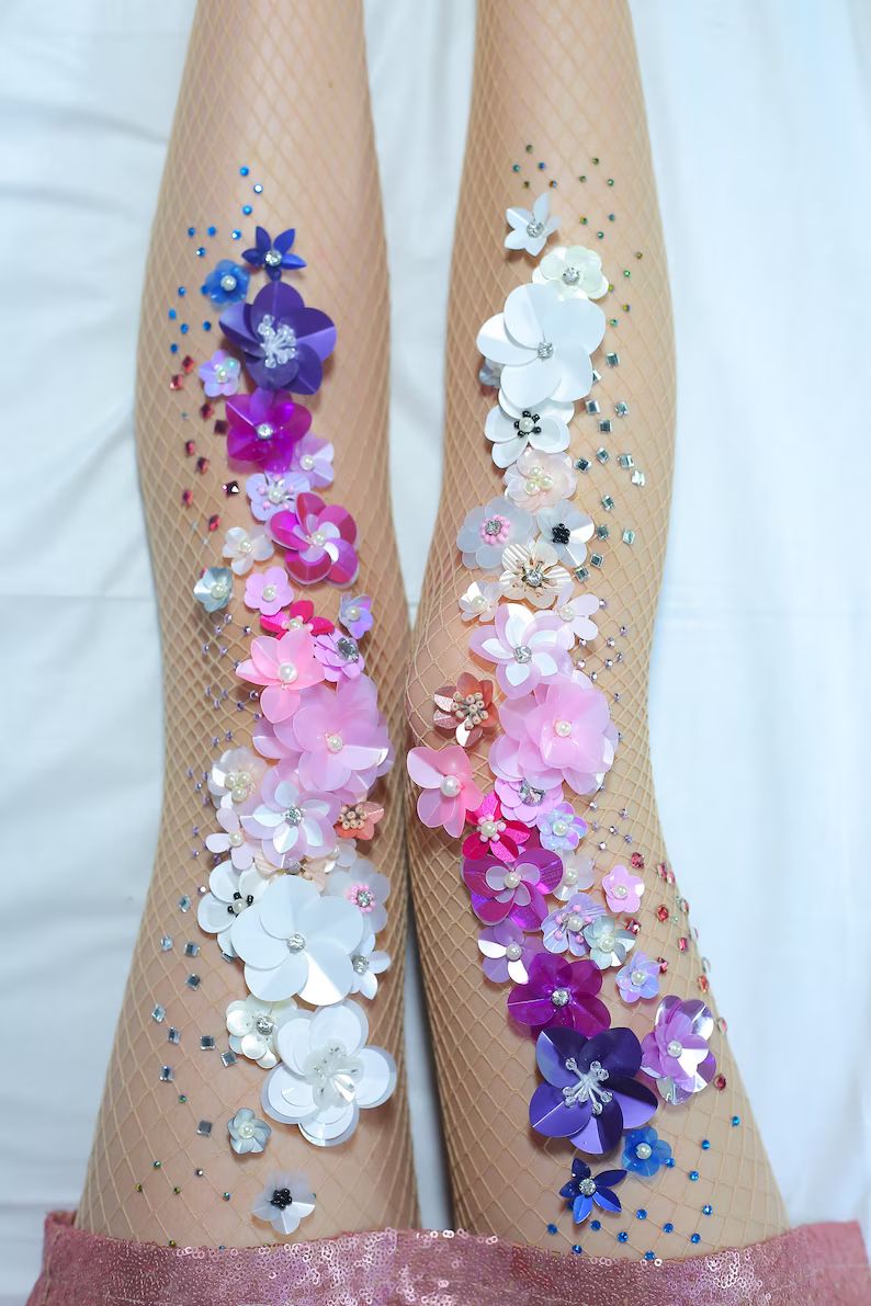 Ombre New York Sky Fishnet Stockings | Flower Vintage Tights | Wedding Pantyhose | 3D flower pinu... | Etsy (US)