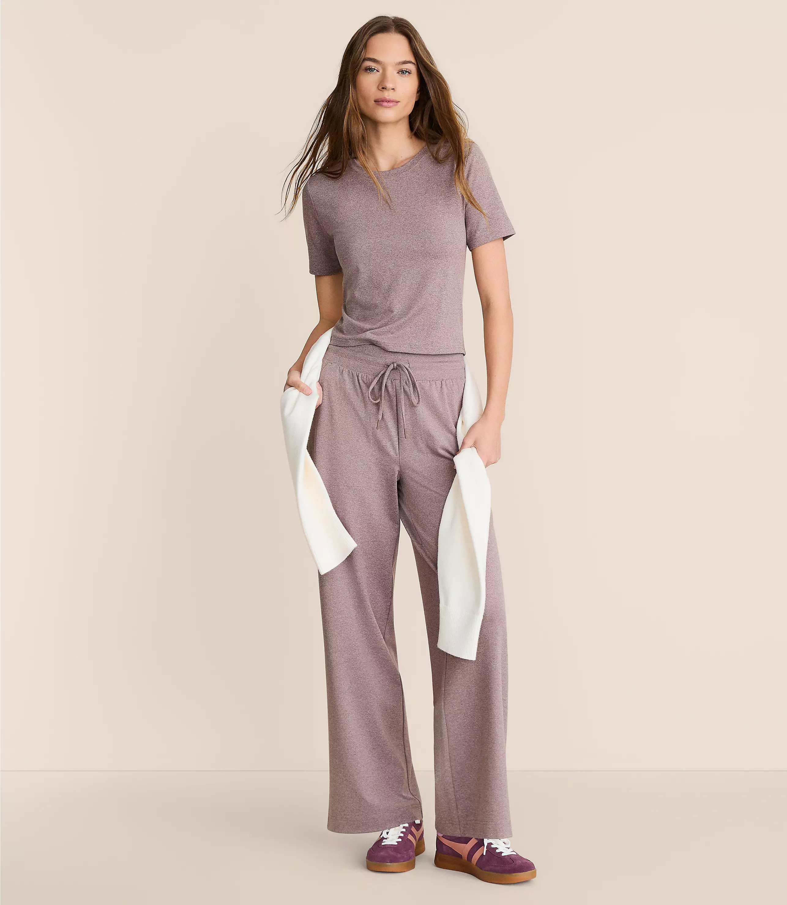 Lou & Grey Heathered Brushedsoft Slim Wide Leg Pants | LOFT