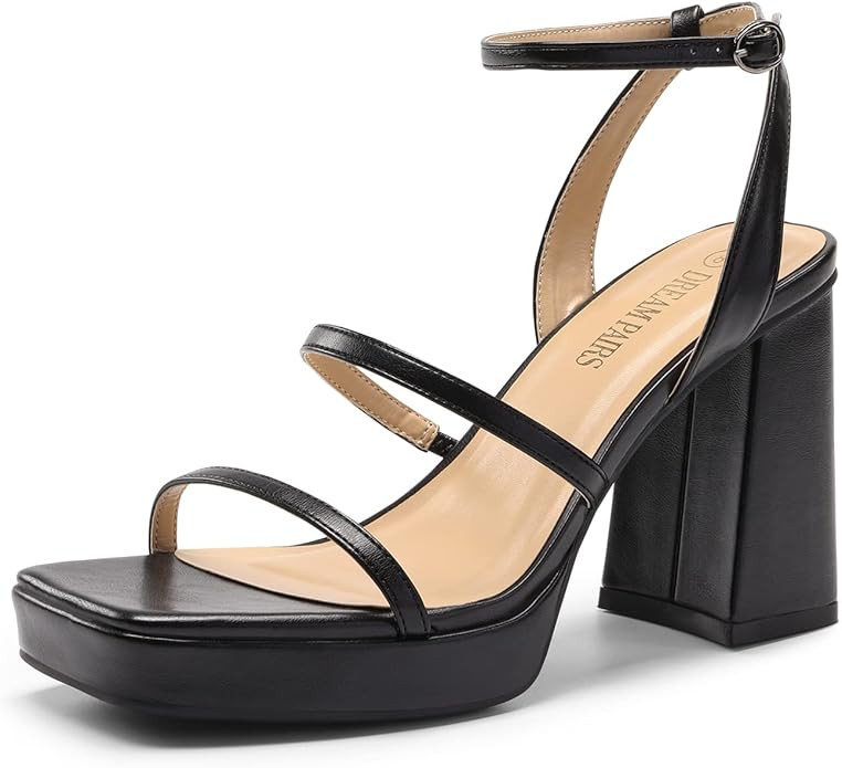 DREAM PAIRS Women's Platform Strappy Heels Open Toe Ankle Strap Square Party Sandals Y2K Dress Sh... | Amazon (US)