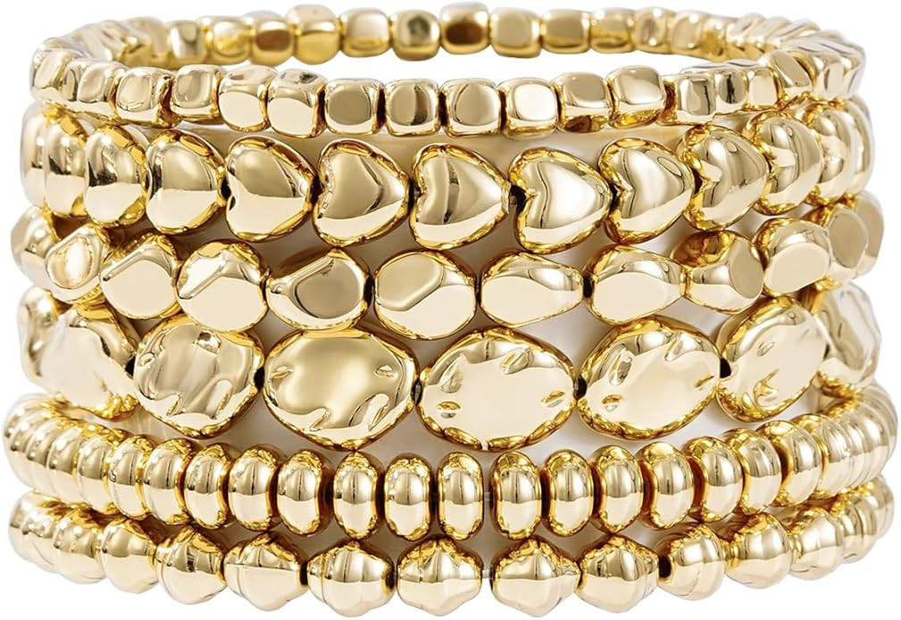 Gold Plated Beaded Bracelets for Women Trendy, 14K Gold Plated Stack Cross Pearl Gold Plated Bead... | Amazon (US)