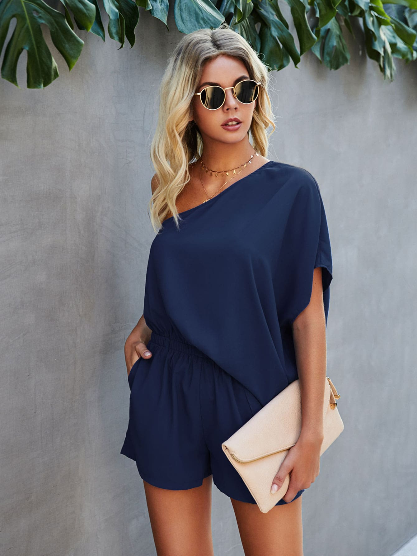 Solid One Shoulder Romper | SHEIN