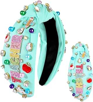 NVENF Teacher Headband for Women Teacher Accessories Crystal Pearl Knotted Hairband Back To Schoo... | Amazon (US)