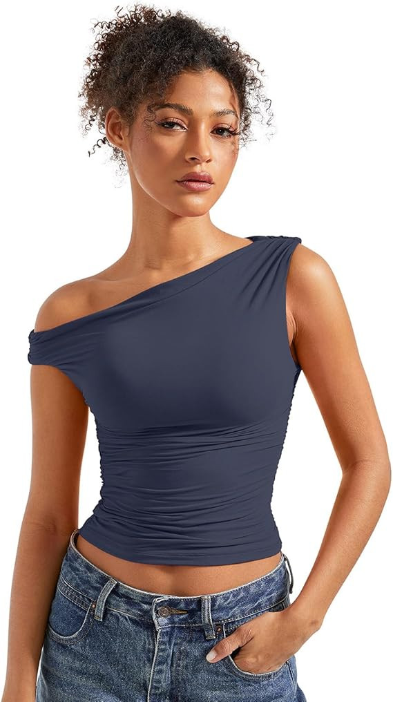 SUUKSESS Women Off Shoulder Tops Sleeveless Shirts Y2K Going Out Crop Tank Top | Amazon (US)