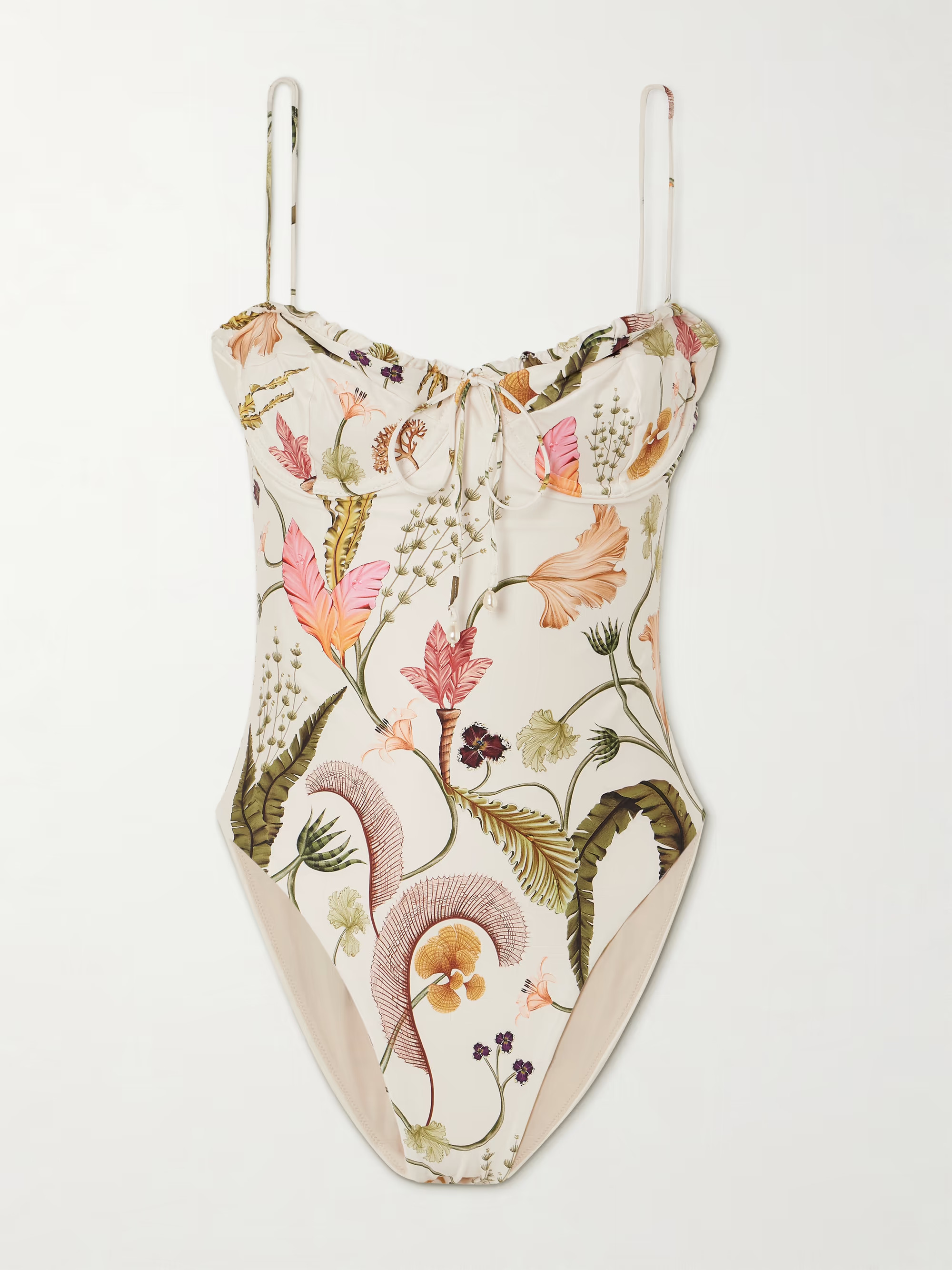 + NET SUSTAIN Ebano ruffled embellished floral-print recycled swimsuit | NET-A-PORTER (UK & EU)
