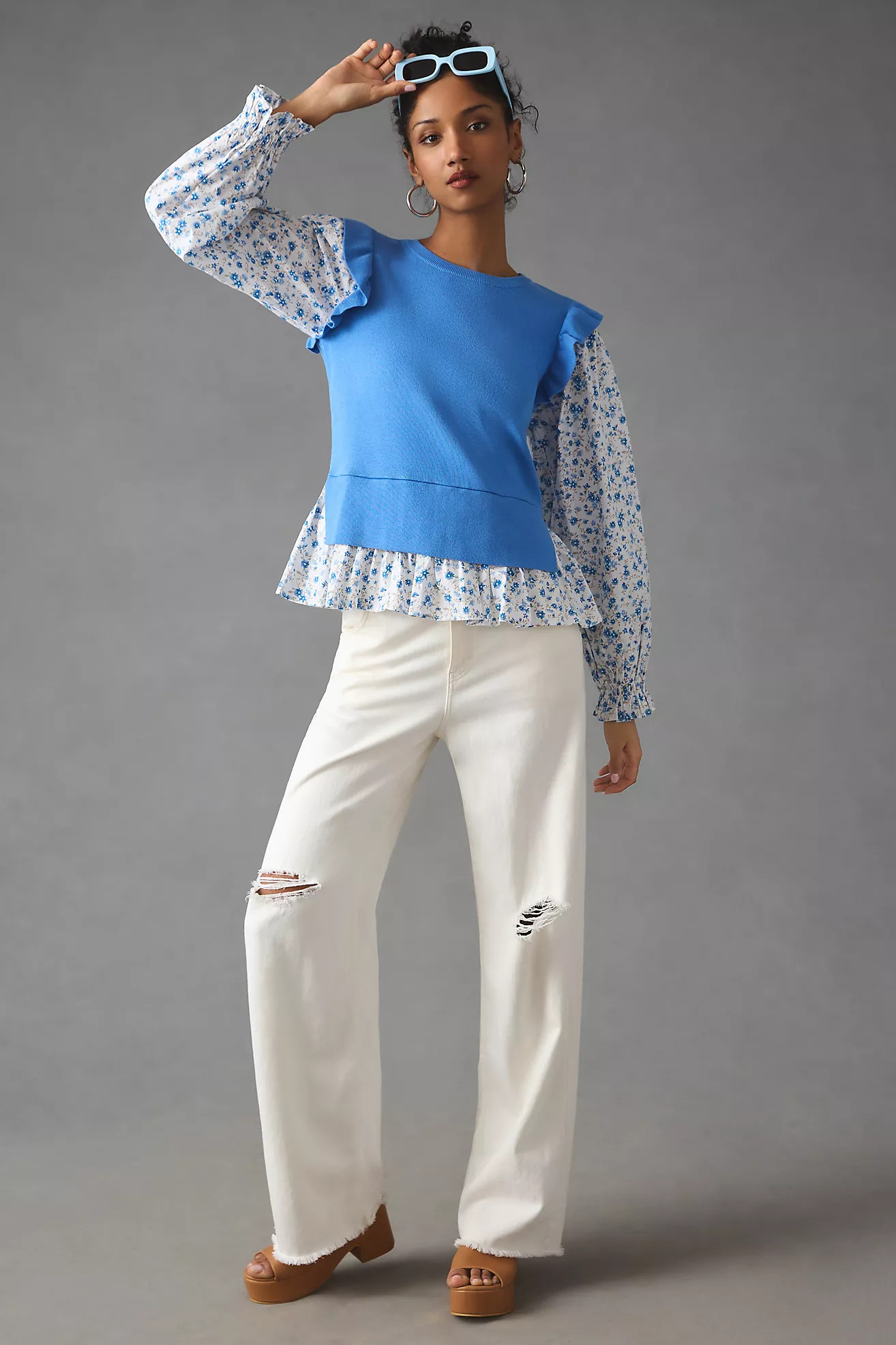 By Anthropologie Flutter-Sleeve Layered Sweater | Anthropologie (US)