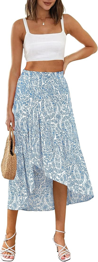 Amoretu Womens' Midi Skirt with Ruffle Hem | Amazon (US)