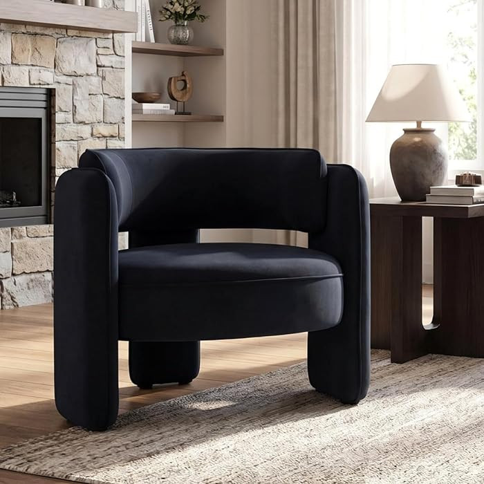 Mid Century Modern Velvet Barrel Accent Chair, Comfy Round Upholstered Armchair with Open Back, S... | Amazon (US)