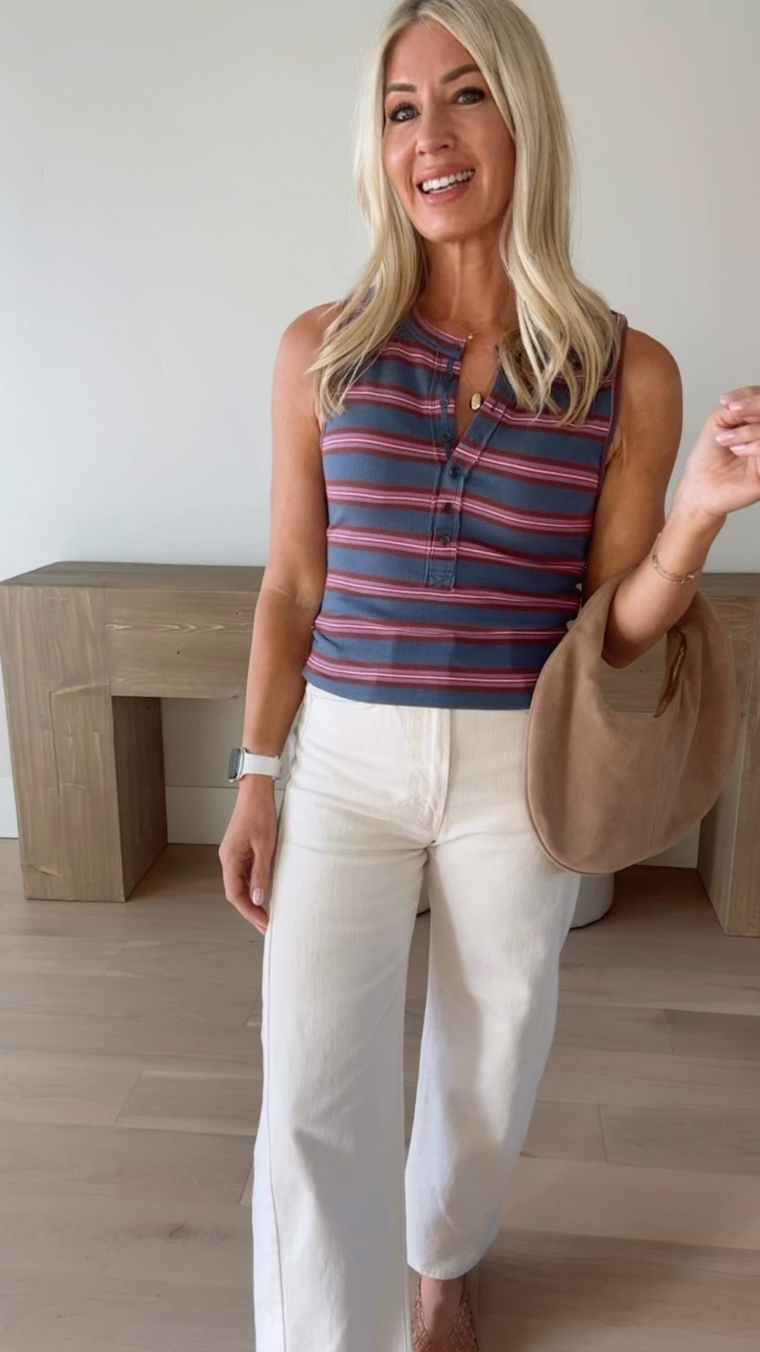 Cute stripes tank 
Mother denim 
Jelly flats 
Summer outfit idea

#LTKootd #LTKmomlife #LTKSeasonal