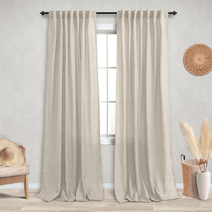 Tan Beige Rustic Curtains 84 Inches Long for Living Room 2 Panels Set Sheer European Natural Flax... | Amazon (US)