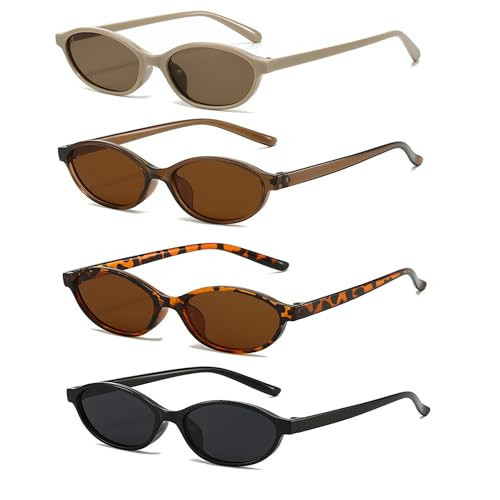 FSMILING 4Pack Retro Oval Sunglasses for Womens Small 90s Vintage Trendy Thin Oval Cateye Sunglasses Womens | Amazon (UK)