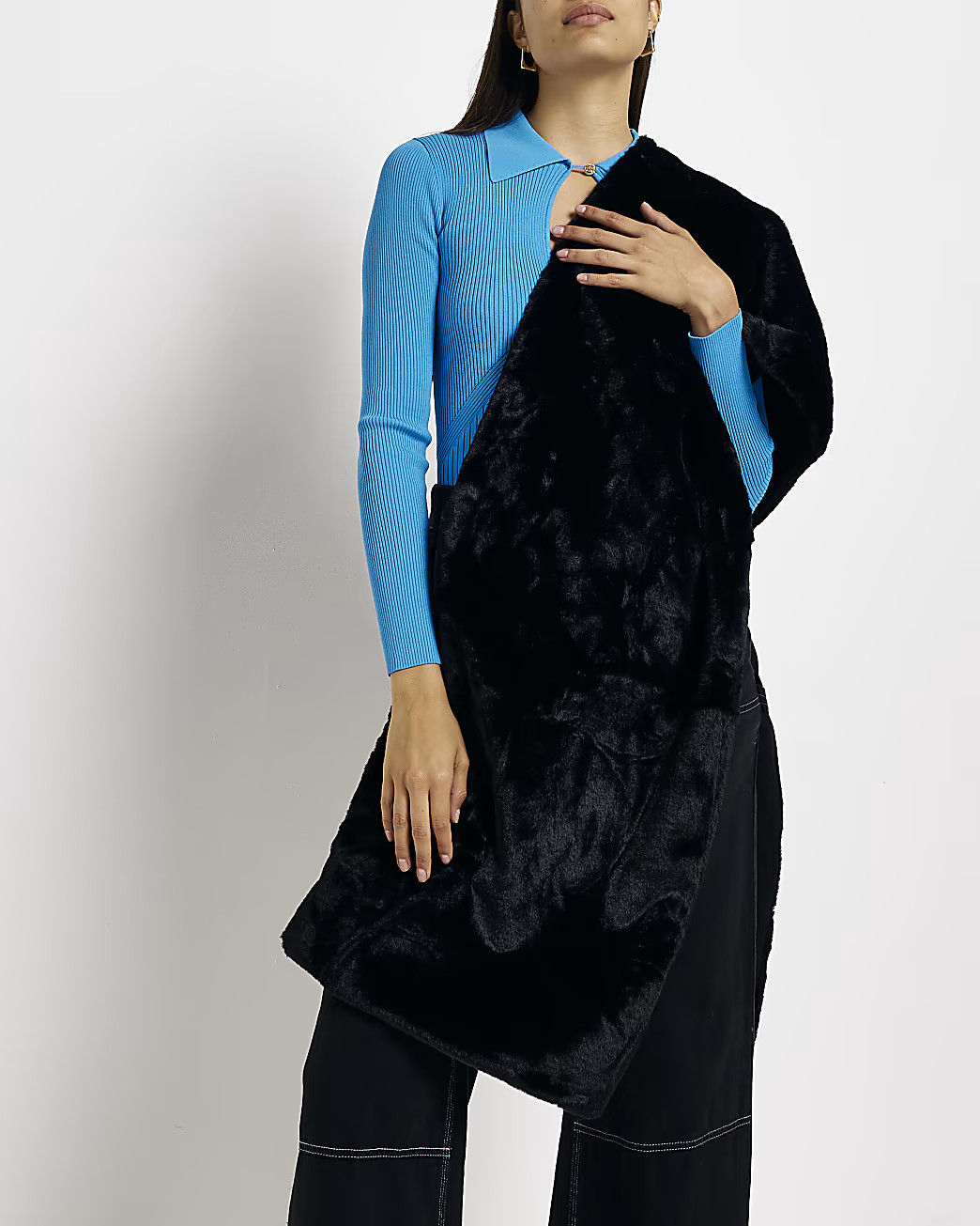 Black faux fur scarf | River Island (UK & IE)