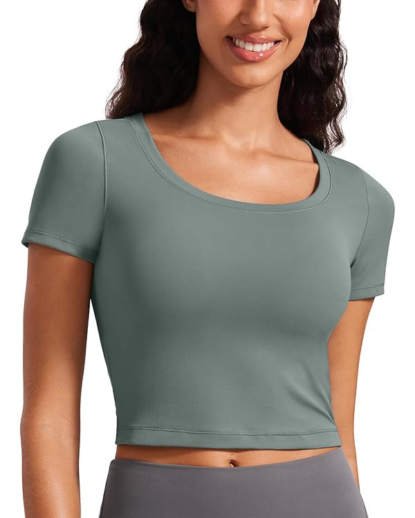 CRZ YOGA Butterluxe Short Sleeve Shirts for Women Scoop Neck Casual Crop Tops Workout Yoga Basic ... | Amazon (US)