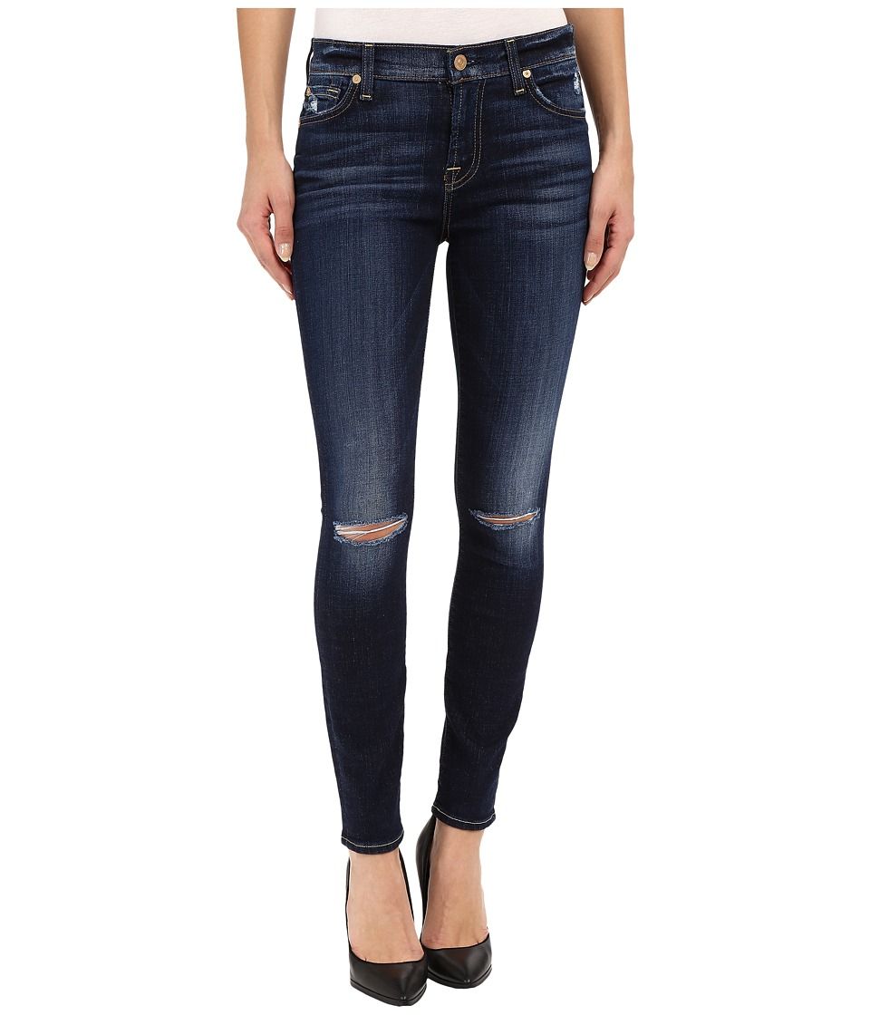 7 For All Mankind - The Ankle Skinny with Knee Holes in Mykonos Dark Indigo 3 (Mykonos Dark Indigo 3) Women's Jeans | Zappos