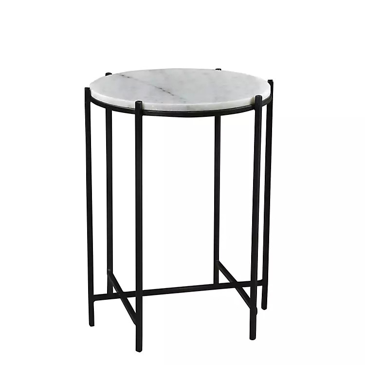 White and Gray Marble Top Metal Base Accent Table | Kirkland's Home