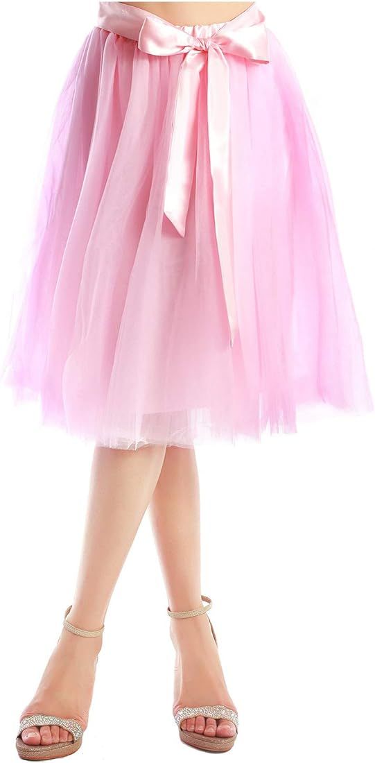 Dancina Women's Tutu A-Line Tea Length Midi Tulle Skirt for Dates Prom Party | Amazon (US)