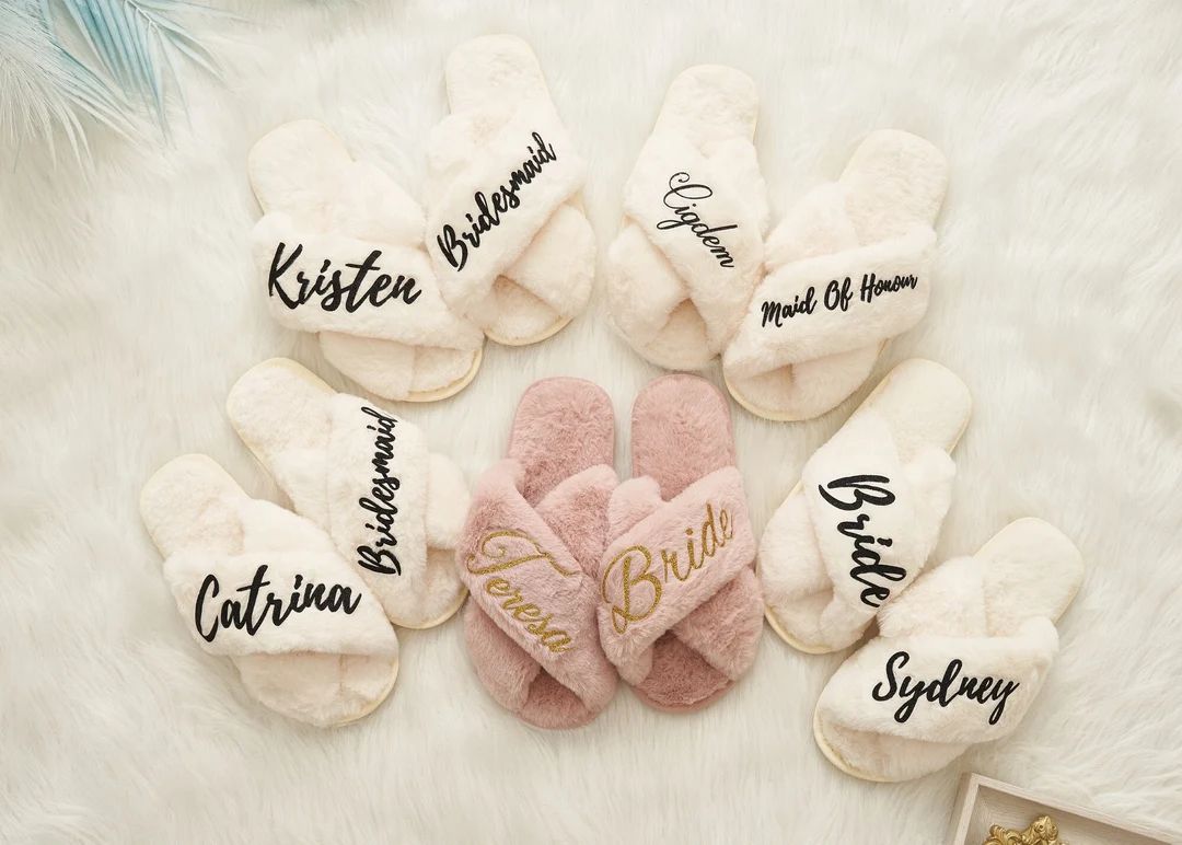 Custom Fluffy Bridesmaid Slipper,Bachelorette Party Gifts,Bride Slipper,Bridesmaid Gifts - Custom... | Etsy (US)