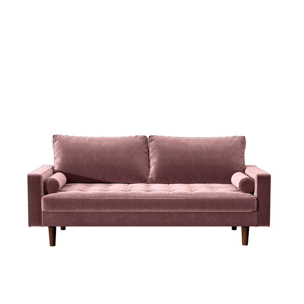 US PRIDE FURNITURE Civa 69.6 in. Tea Rose Velvet 3-Seater Lawson Sofa with Removable Cushions | The Home Depot
