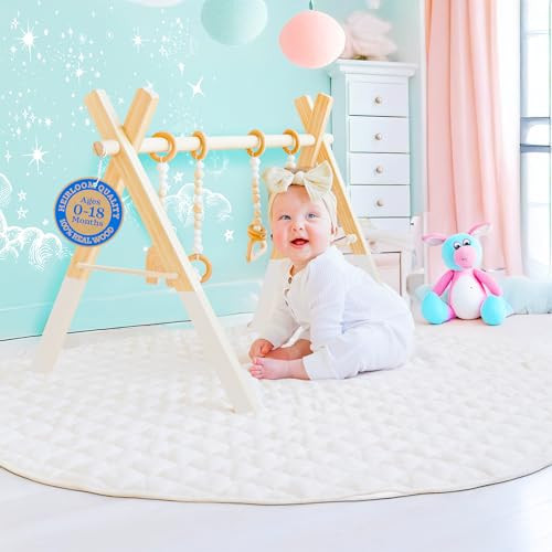 Poppyseed Play - Wooden Baby Play Gym, Montessori Activity Center w/Hanging Beech Wood Toys, Foldable Natural Pine Wood Frame, Portable Infant Play Gym, Motor Skill Development & Modern Nursery Decor | Amazon (US)