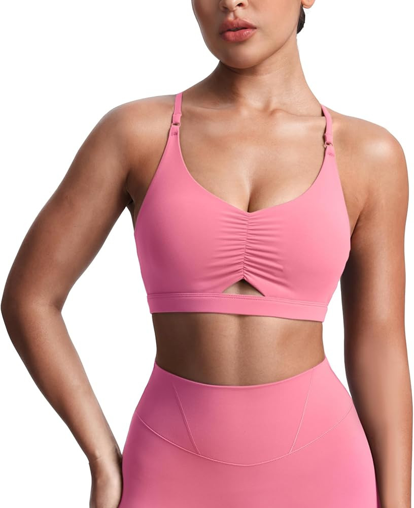 Aoxjox Women's Workout Sports Bras Cross Back Fitness Athletic Velura Ruched Bra PlushFlex™ Yog... | Amazon (US)