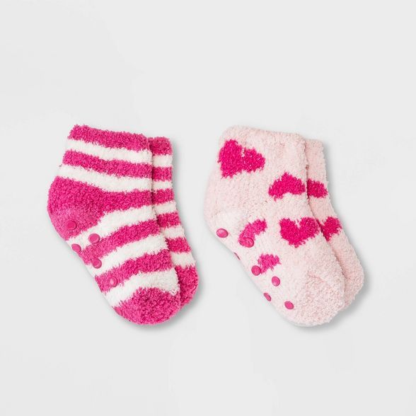 Toddler 2pk Cozy Heart Print Ankle Socks - Cat & Jack™ Pink 6-7 | Target