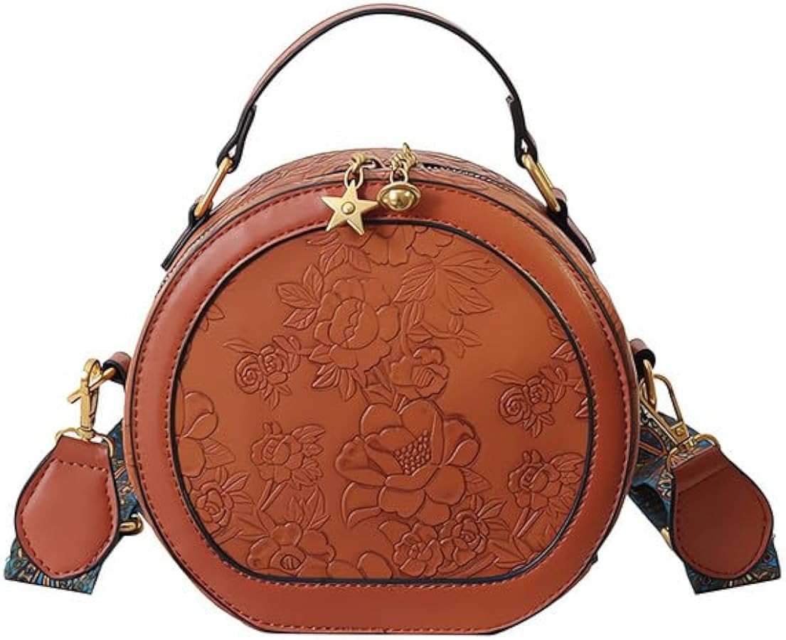 Women's Retro Flower Printing Handbags and Crossbody Bags,Female Purses Quilted Versatile Round B... | Amazon (US)