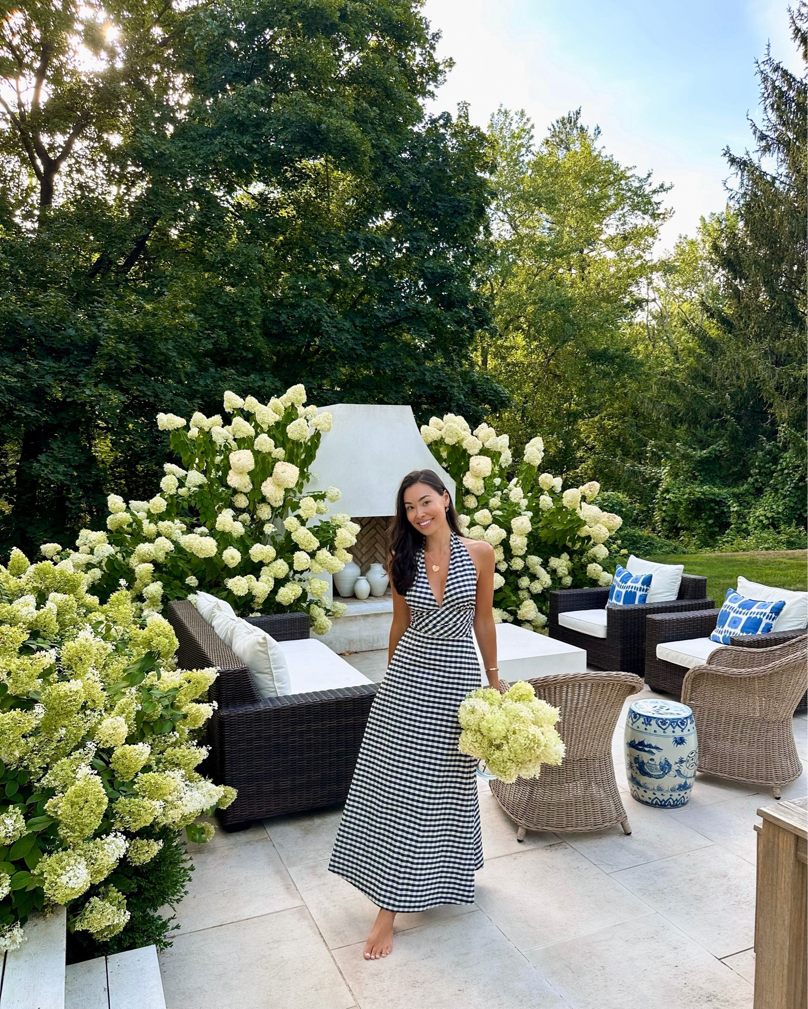 Gingham dresses for summer. Bernadette gingham dress (sold out) similar below. Kat Jamieson style, home decor, patio, hydrangeas, Connecticut.

#LTKdayinmylife #LTKHome #LTKSeasonal