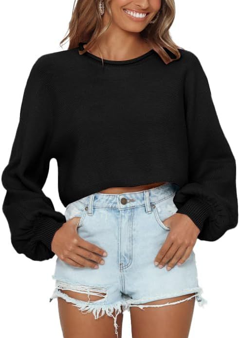 Imily Bela Cropped Sweaters for Women Lantern Long Sleeve Crop Top Slouchy Trendy Loose Crewneck ... | Amazon (US)