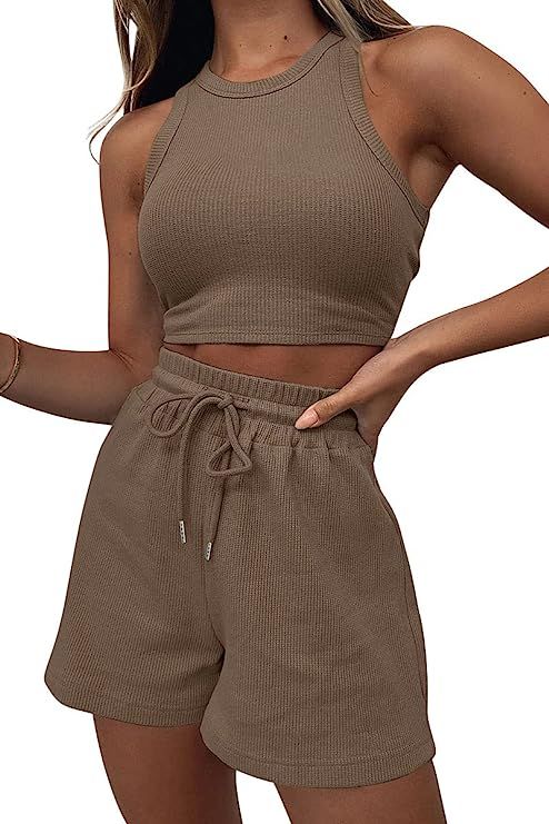 AUTOMET Womens 2 Piece Outfits Lounge Matching Sets Two Piece Linen Shorts Spring Tops 2023 Trend... | Amazon (US)