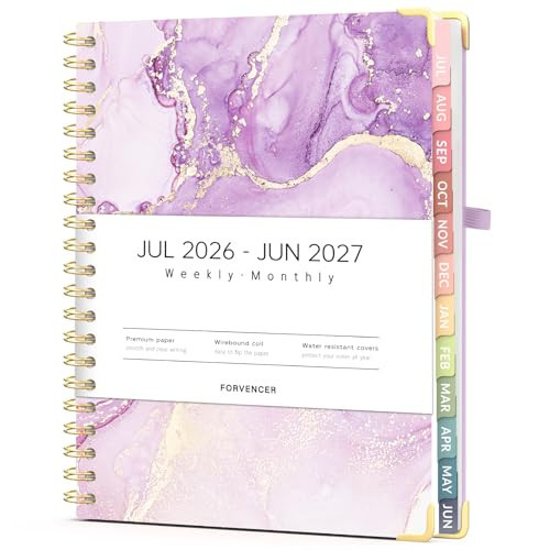 Forvencer Planner 2026-2027, July 2026 - June 2027, Weekly and Monthly Calendar Planner, 8.5" x 11" Hardcover Planning book with Monthly Tabs, Spiral Bound, Inner Pocket, Cute Journal Organizer Notebook for Office School, A4 Size, Light Purple | Amazon (US)