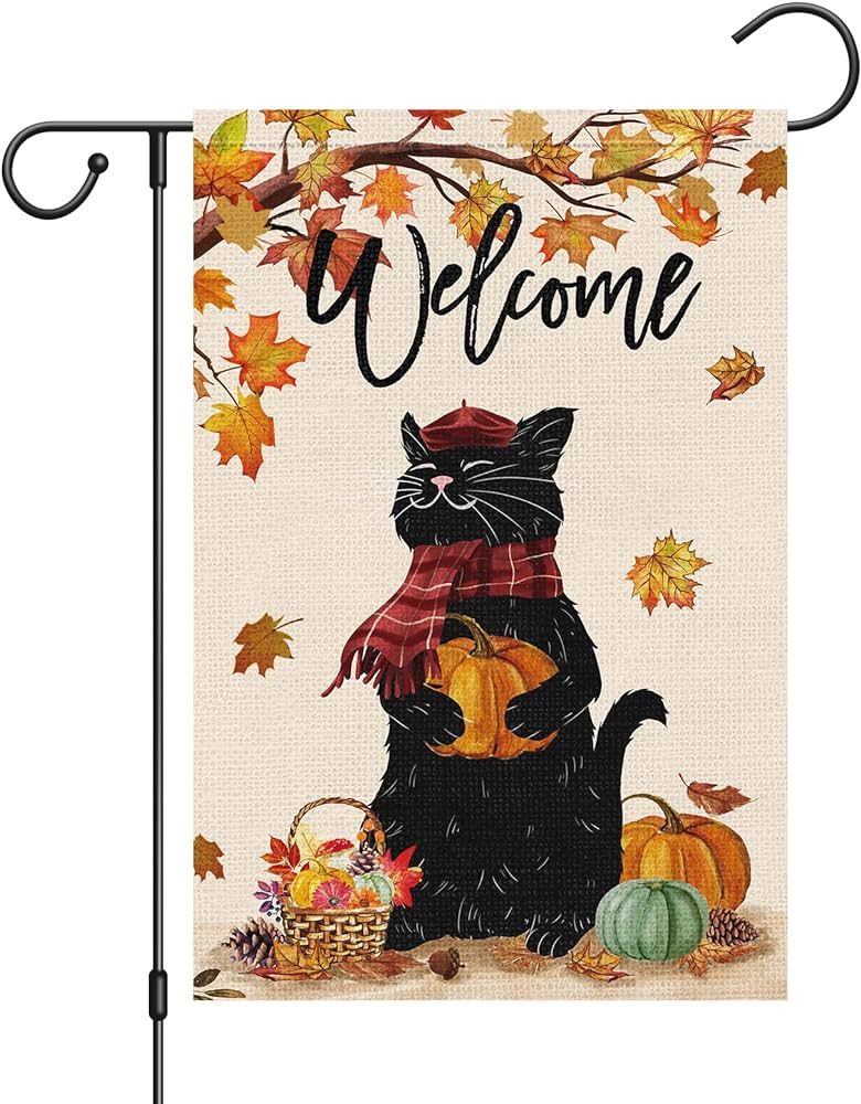 Heyfibro Welcome Fall Garden Flag 12 x 18 Inch Double Sided Burlap, Black Cat with Pumpkins Garde... | Amazon (US)