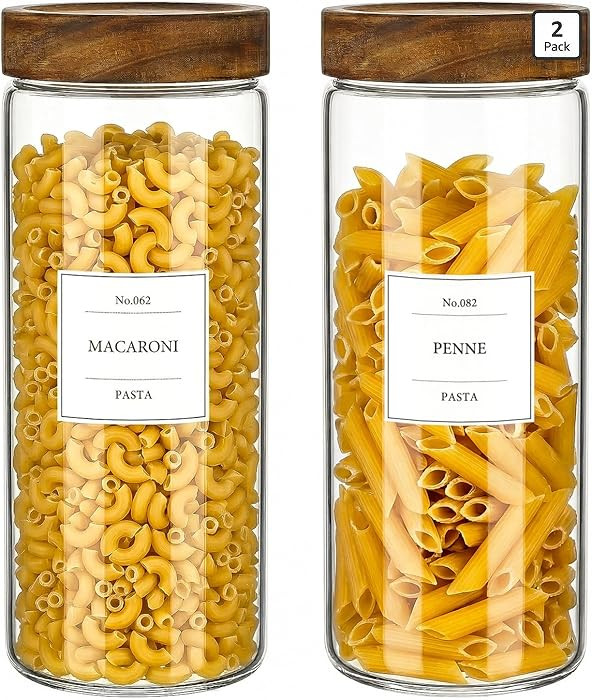CONNOO 2-Pack 50oz Glass Storage Containers with Wood Lids \u2013 120 Waterproof Labels Included ... | Amazon (US)