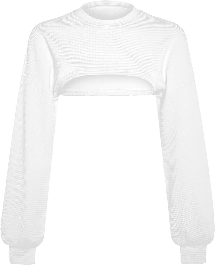 Verdusa Women's Drop Shoulder Long Sleeve Round Neck Knit Crop Top Shrug | Amazon (US)