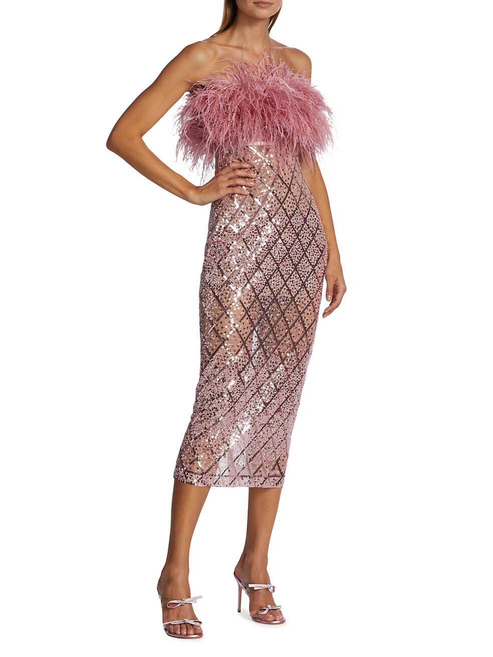 Bronx and Banco Coco x Afiya Feathered Sequin Midi-Dress | Saks Fifth Avenue