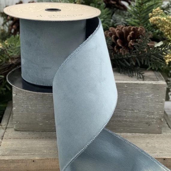 Christmas Wired Ribbon, 4"  Pale Blue Velvet, Taffeta Back - TEN YARD ROLL - d. Stevens ~ Celadon... | Etsy (US)