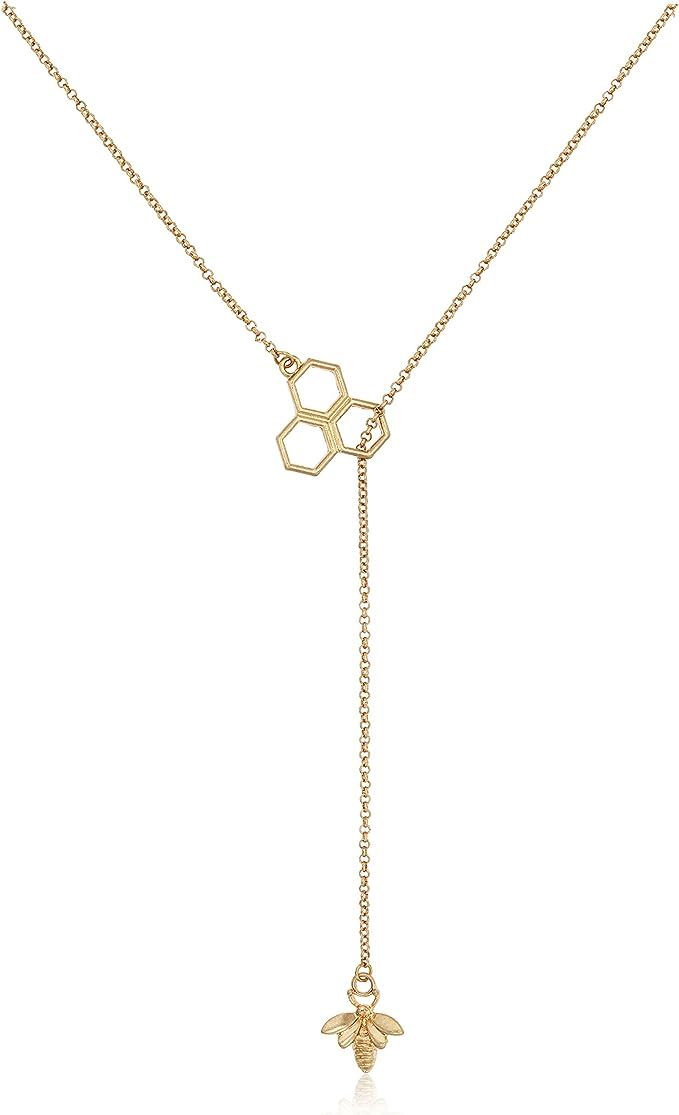 POMINA Gold Dainty Bee Lariat Necklace for Women Honeycomb Bumble Bee Necklace Adjustable Y Drop ... | Amazon (US)