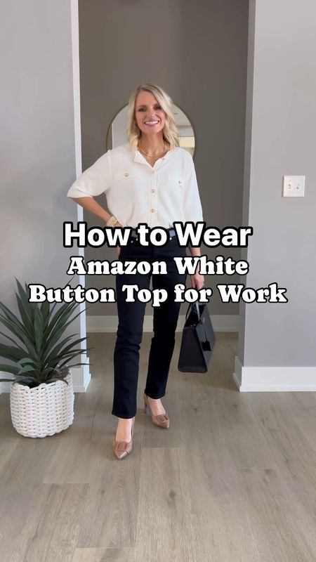 This Amazon top is the perfect top to elevate your outfit! 
Look 1: jeans- 26/short || top- small || shoes-7.5 
Look 2: pants- 26/short 
Look 3: skirt- thrifted, linked similar
Look 4: Jeans- small/regular length 

#LTKworkwear #LTKfindsunder100 #LTKstyletip