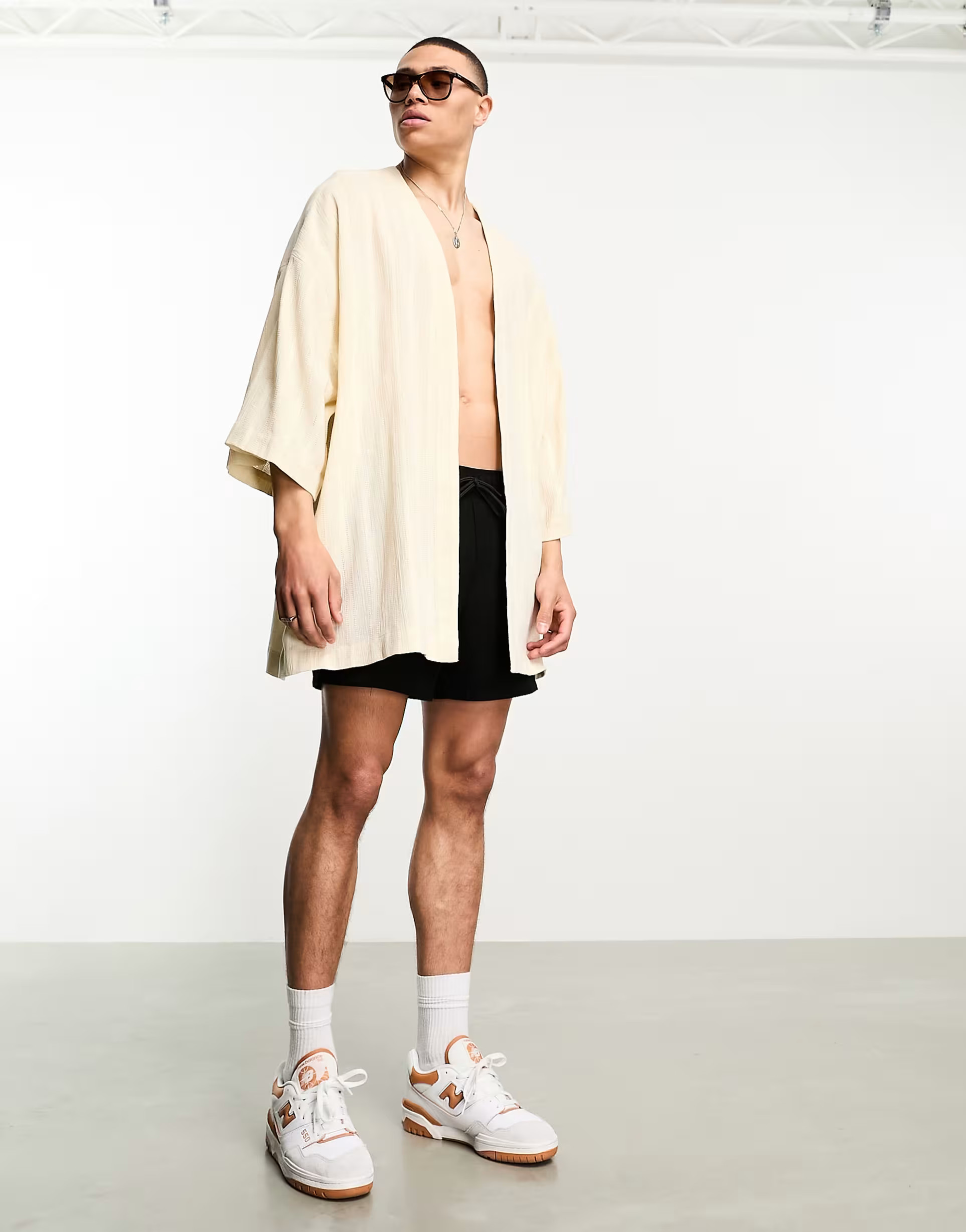 ASOS DESIGN textured linen look kimono in oatmeal | ASOS (Global)