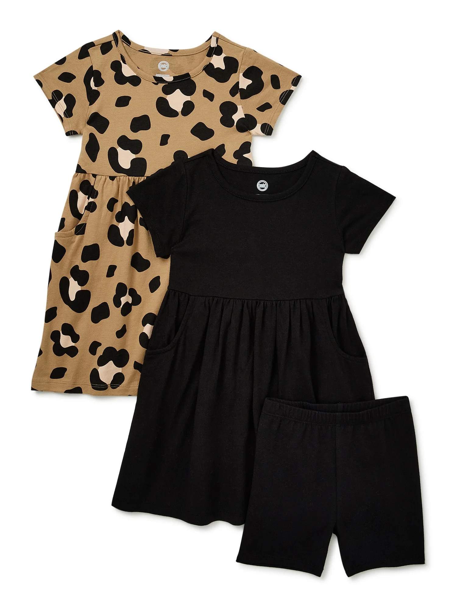 Wonder Nation Baby and Toddler Girl Knit Dress with Pockets and Biker Shorts Set, 3 Piece - Walma... | Walmart (US)