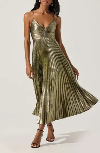 Blythe Metallic Pleated Midi Dress | Nordstrom