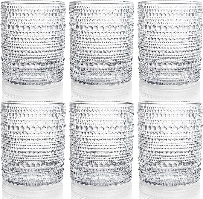 ZOOFOX Set of 6 Romantic Water Glasses, 12 oz Hobnail Glasses Tumbler, Clear Embossed Vintage Gla... | Amazon (US)