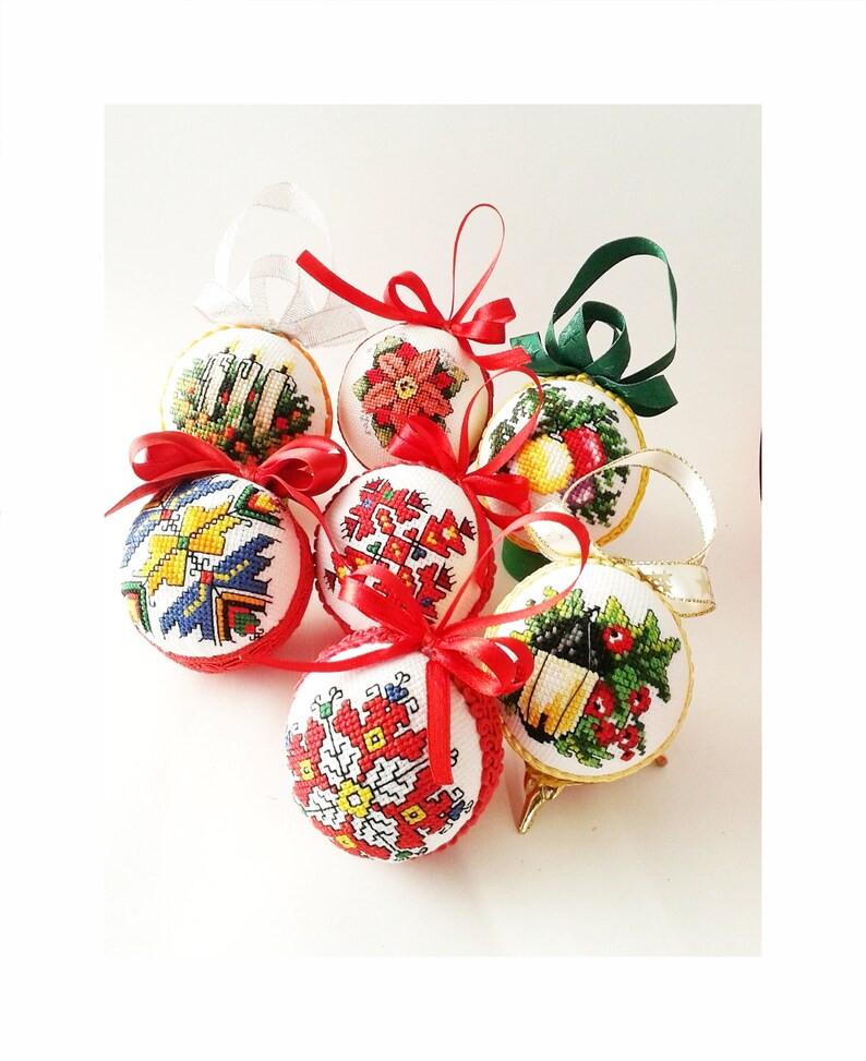 Cross Stitch Christmas Balls, Finished Cross Stitch Ornaments, Hanging Cross Stitch Decorations, ... | Etsy (US)
