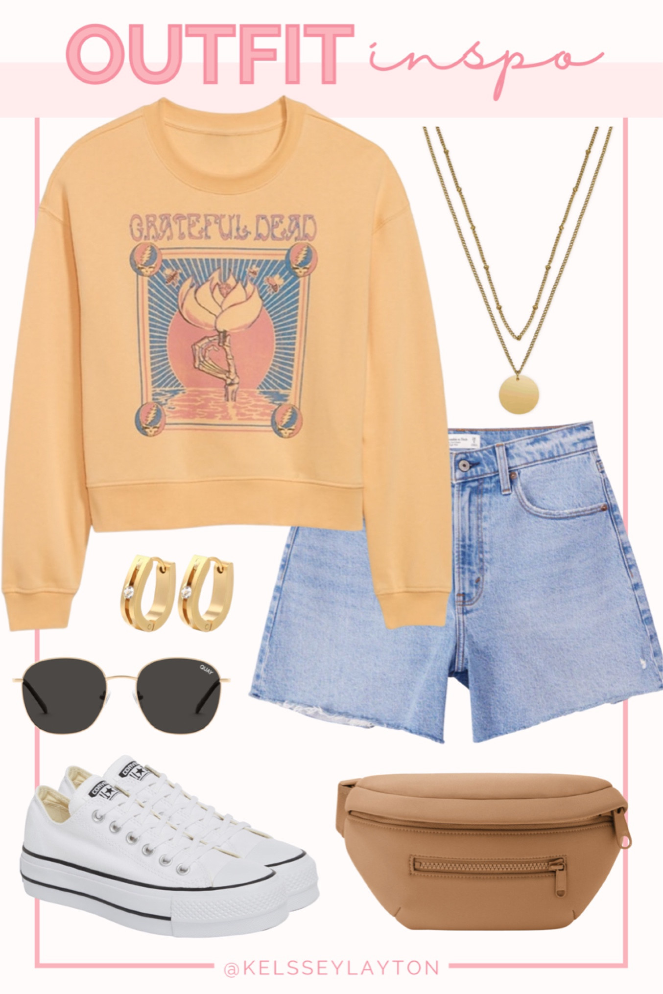 Outfit idea, spring break outfit, graphic sweatshirt, jean shorts, Abercrombie jean shorts, platform converse, belt bag 

#LTKsalealert #LTKshoecrush #LTKunder50
