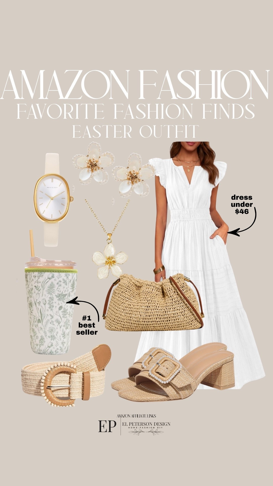 Amazon Fashion 
Dress
Sandals
Earrings
Necklace
Belt
Watch
Purse 