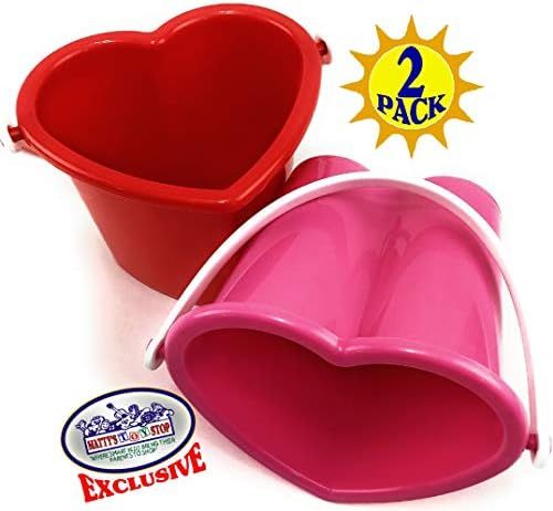 Matty's Toy Stop Beach Gear 6" Plastic Heart Shape Sand Buckets (Pails) Red & Pink Party Set Bund... | Amazon (US)