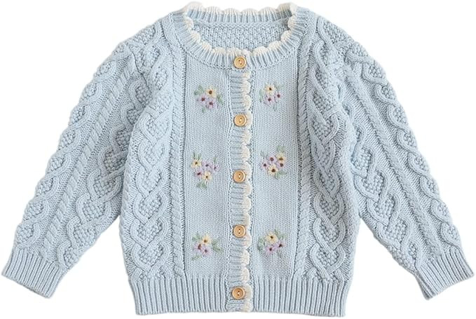 Baby Girls Knitted Cardigan Sweater Crewneck Knit Crochet Button Closure Cardigan Tops Coat Outwe... | Amazon (US)
