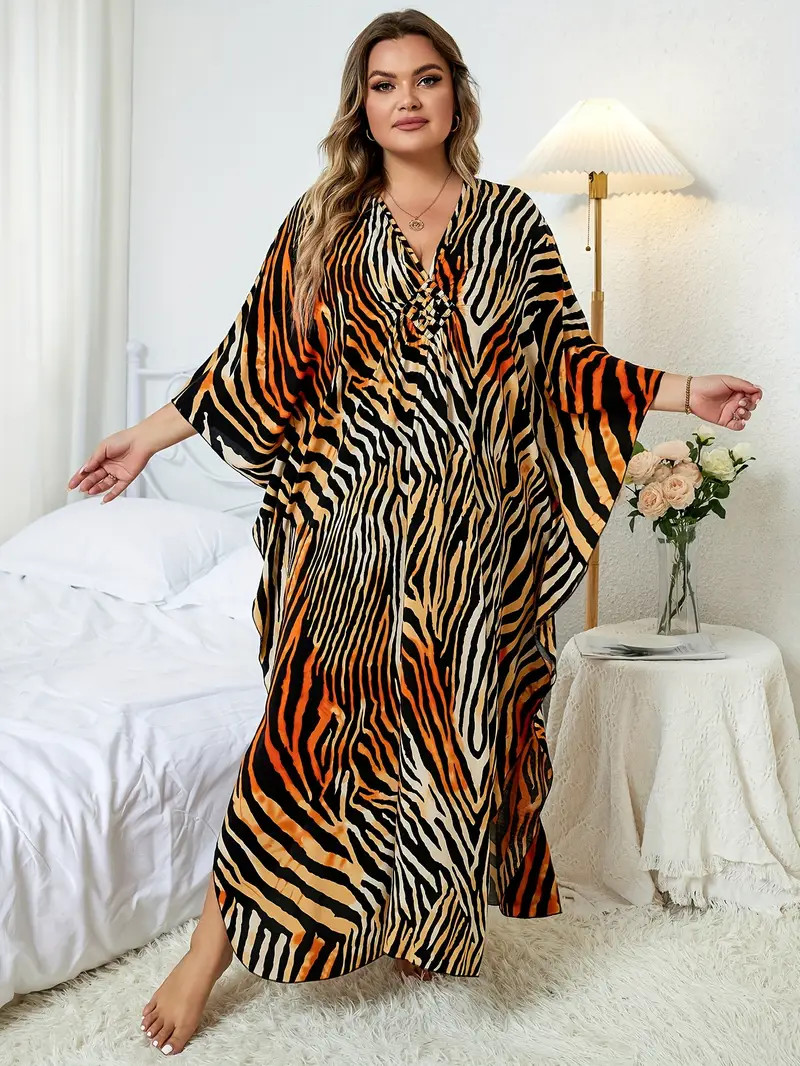 Plus Size Boho Cover Up Women's Plus Zebra Print Batwing - Temu | Temu Affiliate Program
