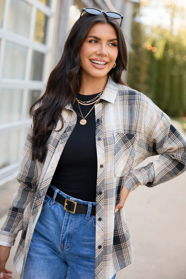 Made Me Realize Black/Cream Plaid Flannel S | Pink Lily