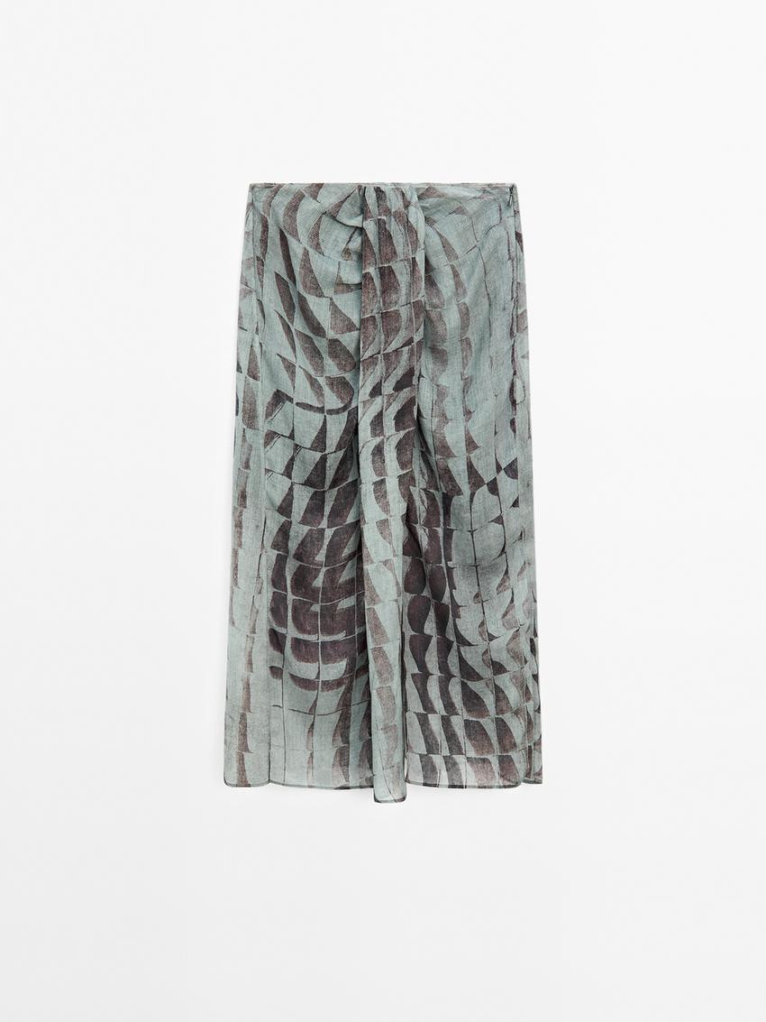 Printed midi skirt with gathered detail | Massimo Dutti UK