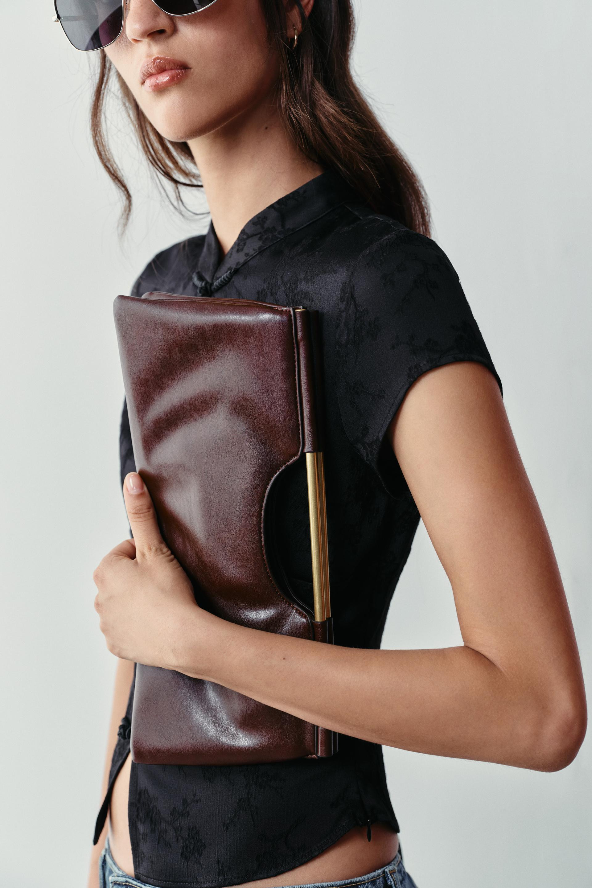 Zara - Metallic Handle Handbag - Burgundy Red - One Size Only - Woman | Zara US