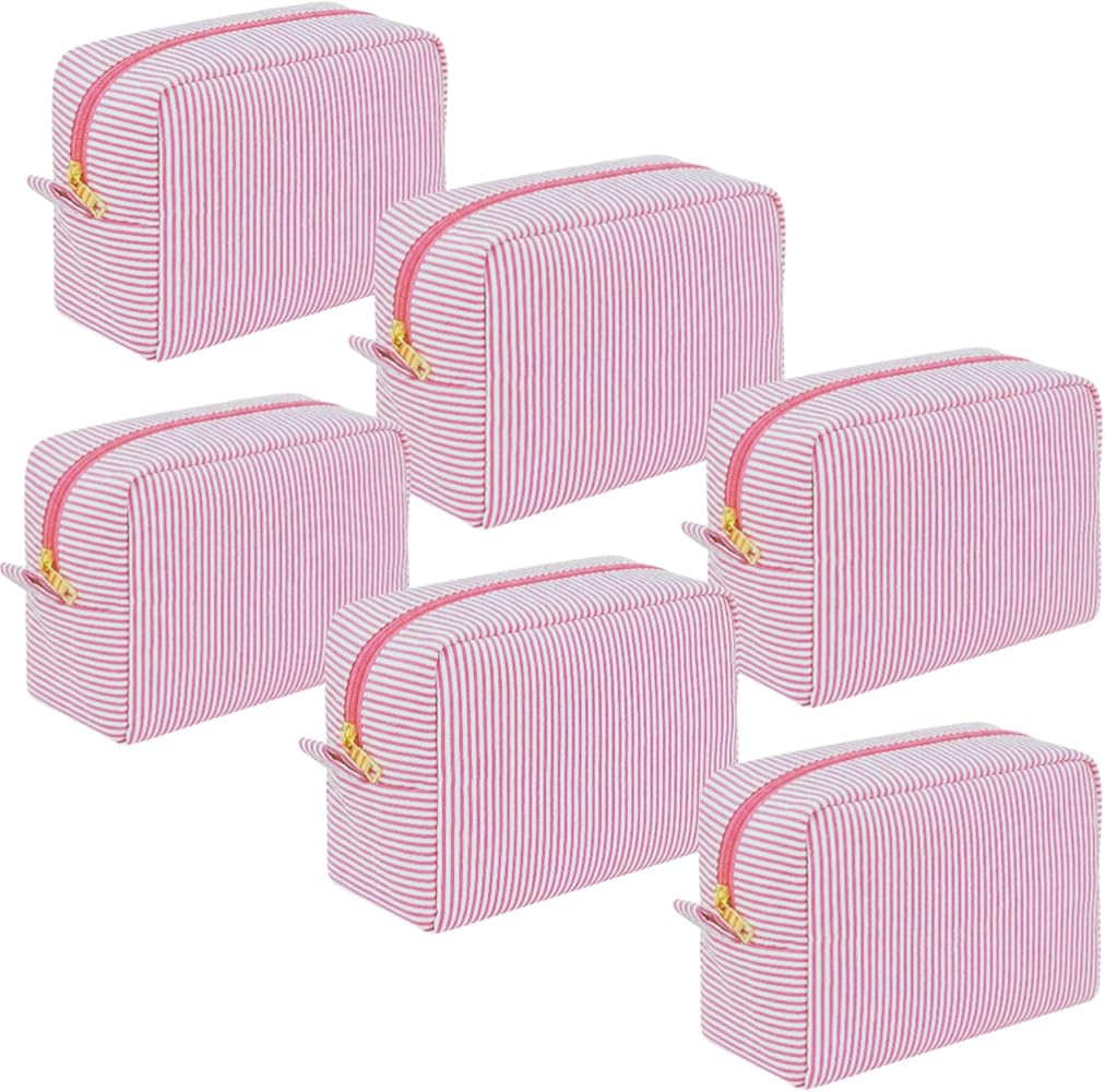 6 PACK Makeup Bags-Bulk Seersucker Cosmetic Bag for Women Bridesmaid Gifts Makeup Pouch for Weddi... | Amazon (US)